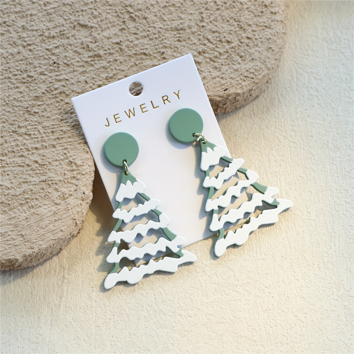 Women's Christmas Hollow-Out Light Green Tree Earrings